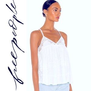 🆕NWT FREE PEOPLE SweetPea LaceTrim Linen Blend Camisole Ivory XS NOW$39 MRSP$98